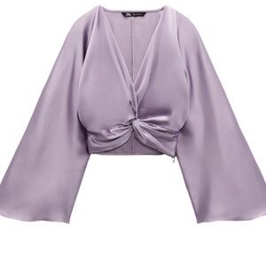 Zara Purple Knotted Satin Top